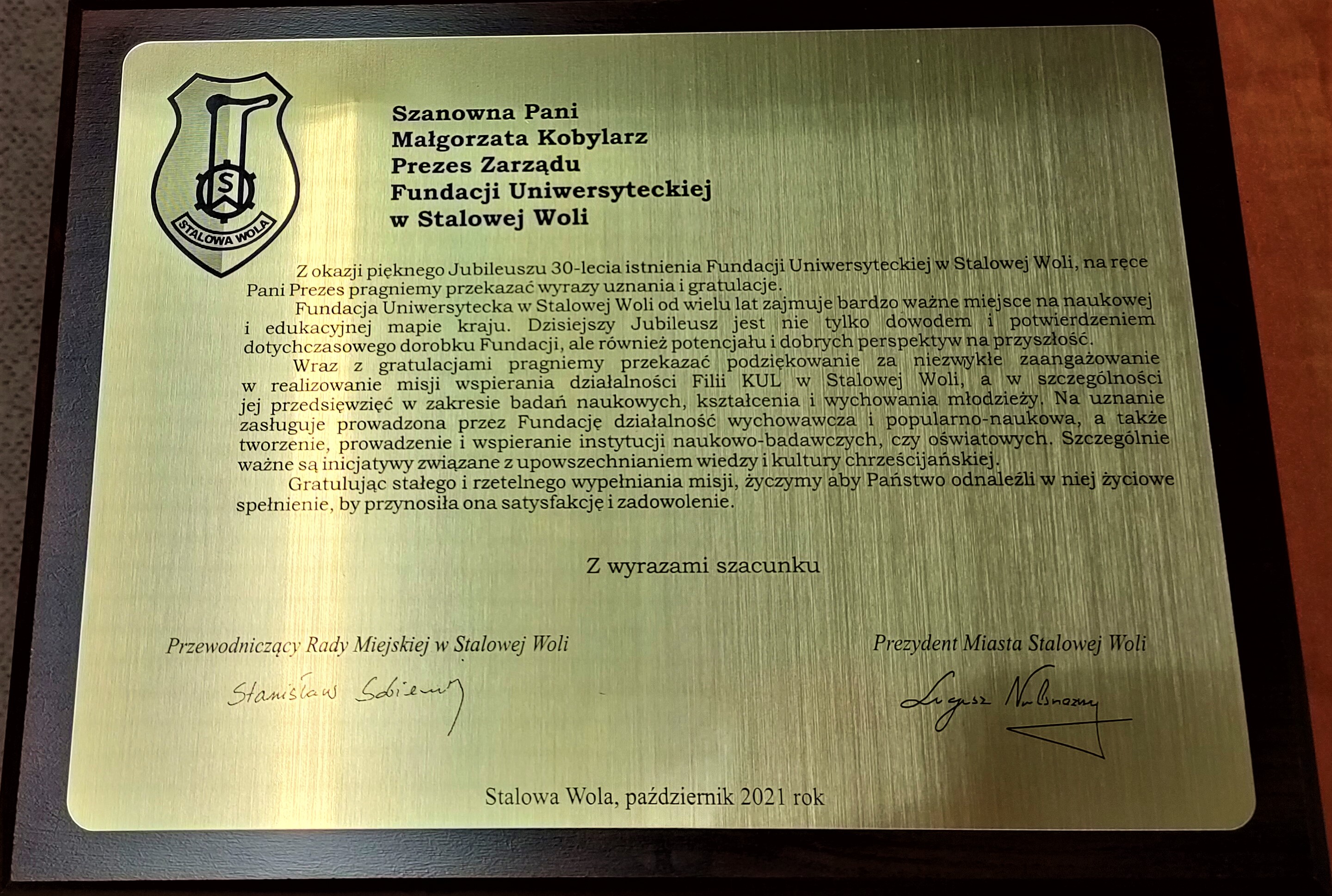 Miasto Stalowa Wola gratulacje