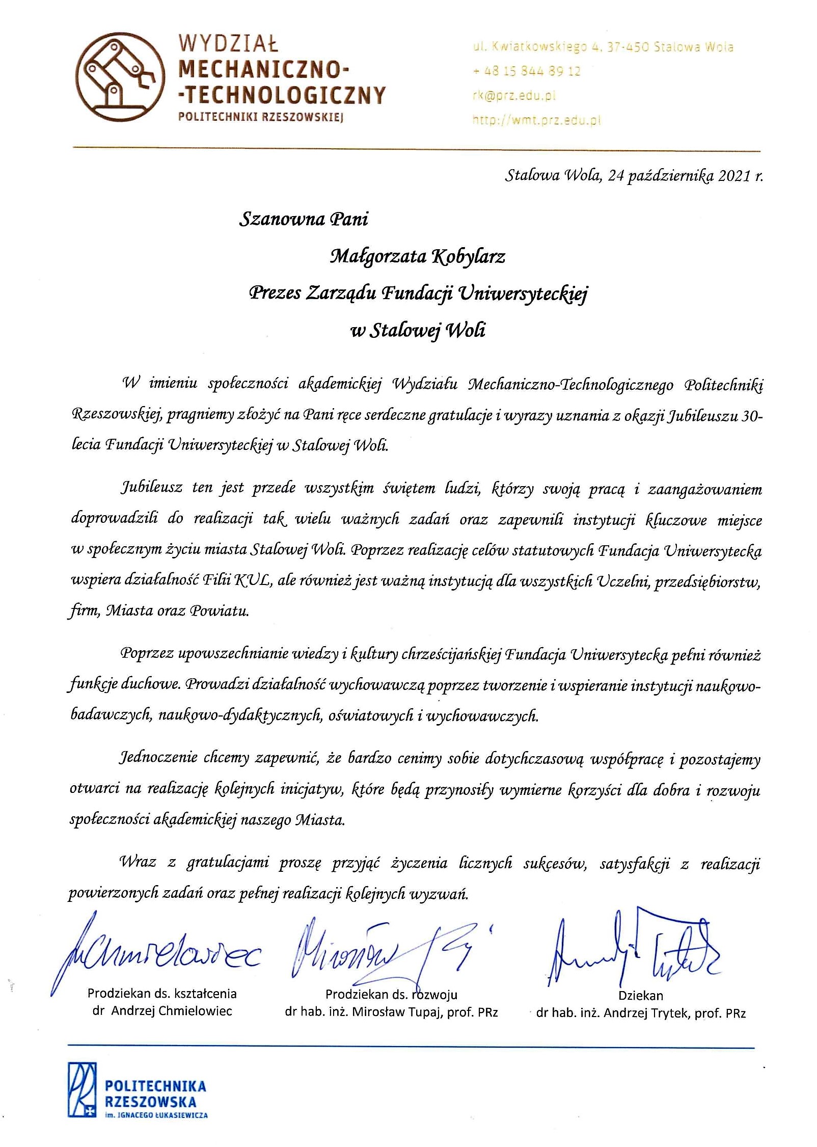 Politechnika Rezszowska gratulacje