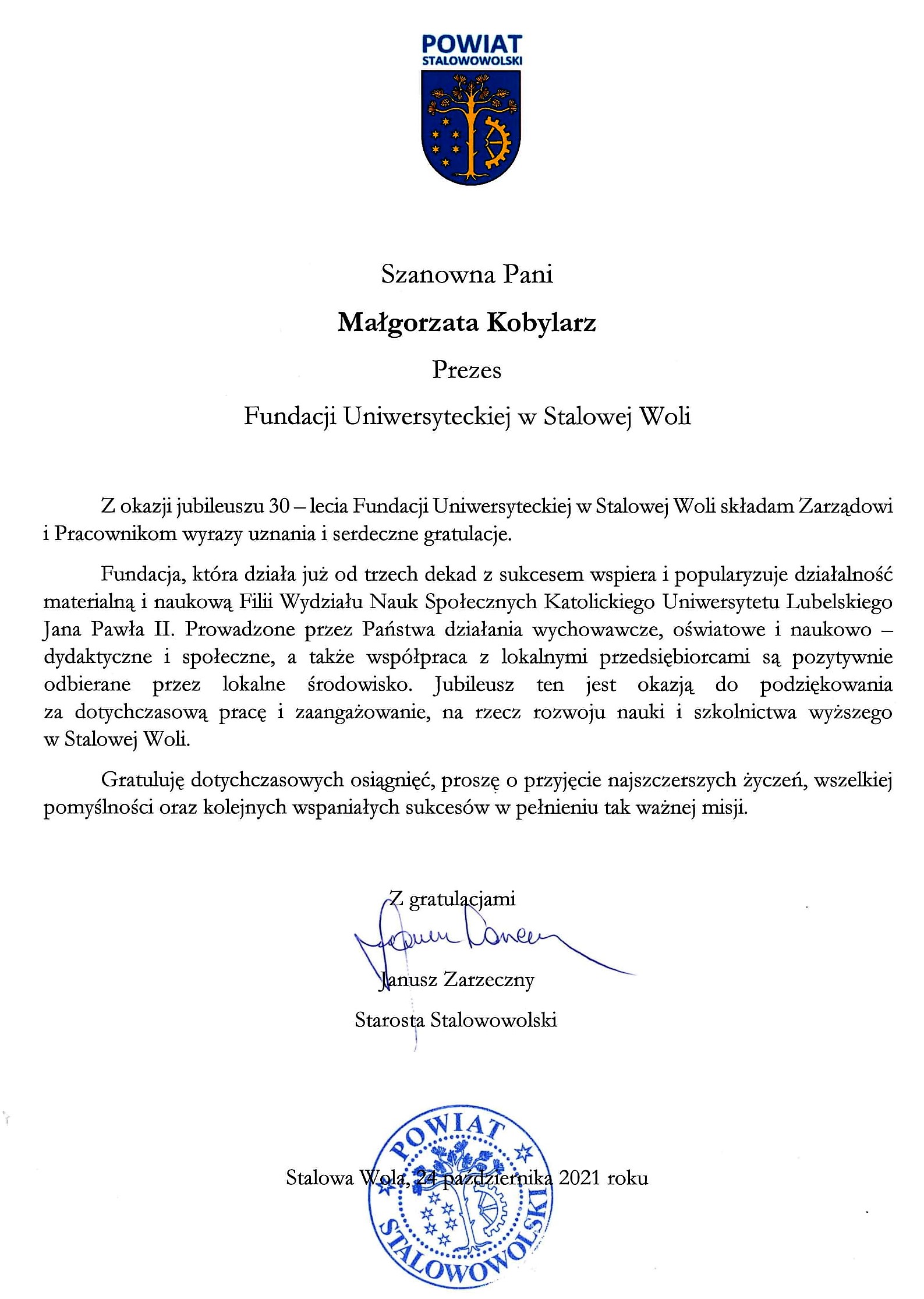 Powiat Stalowowolski gratulacje