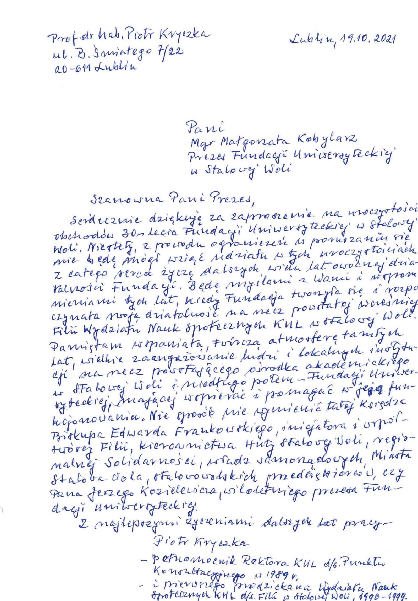 Prof Kryczka gratulacje 